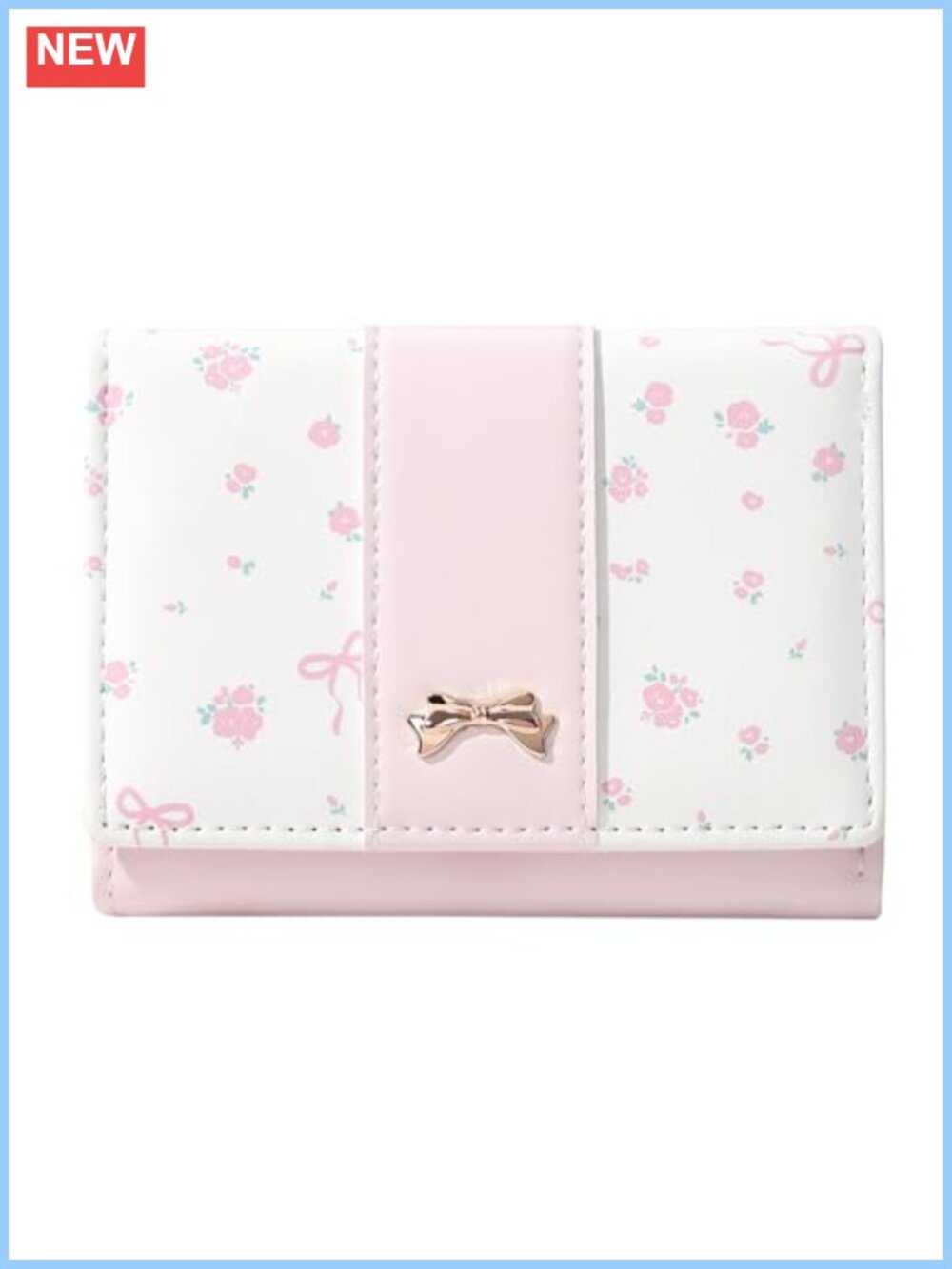 Small Trifold Wallet PU Leather Floral Bow Card Case for Women